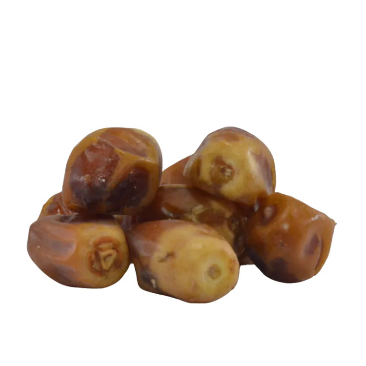 Cluster of brownish-orange dates on a white background
