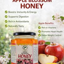 Apple blossom honey packaging with apples and a jar on a white background