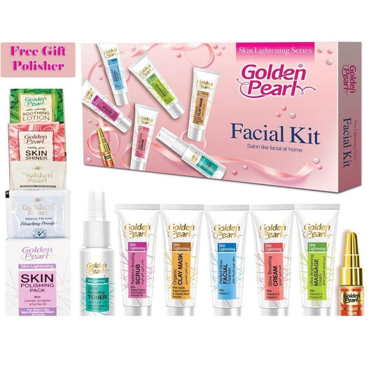 Golden Pearl Facial Kit with various skincare products on a white background