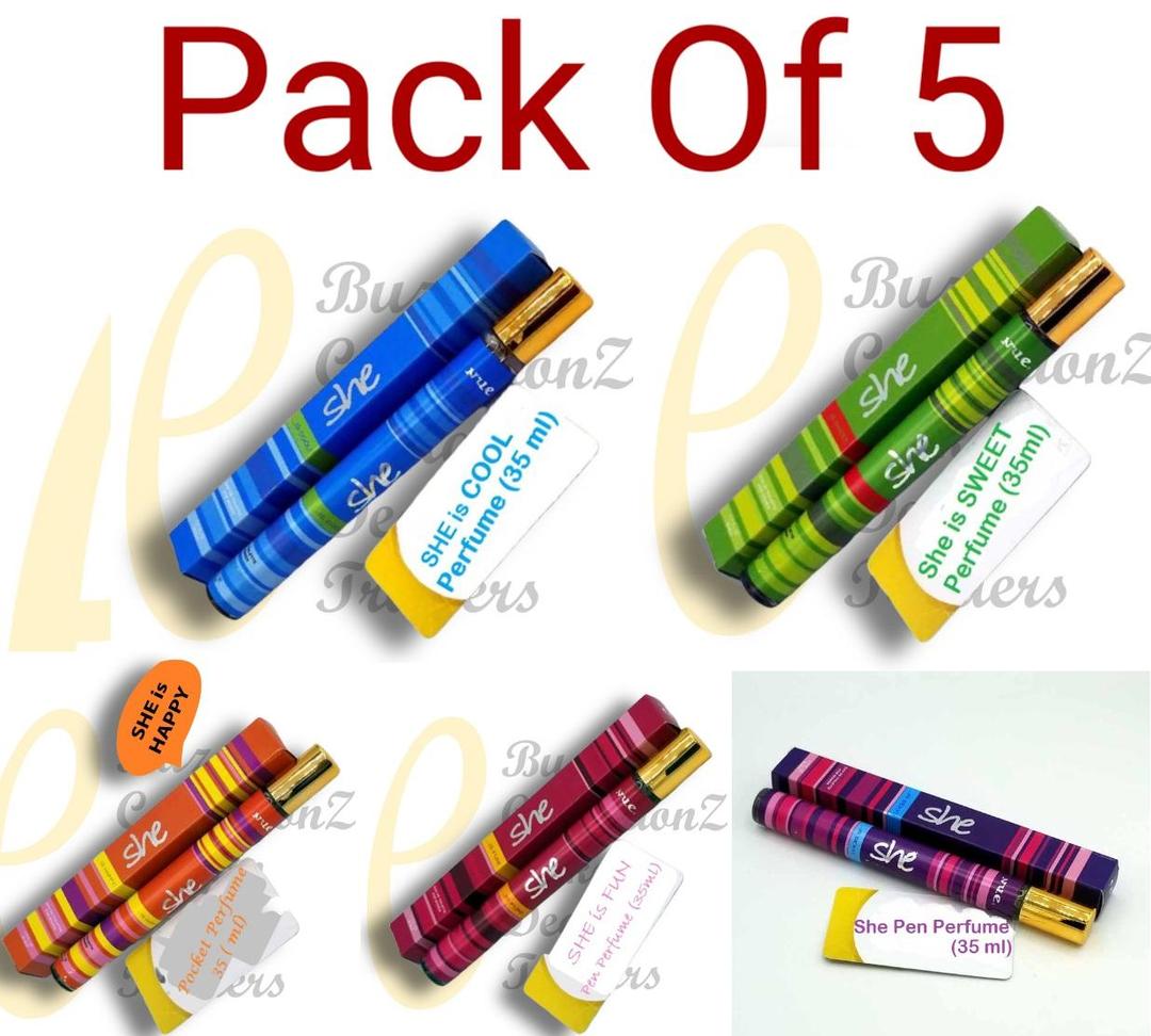 Pack of 5 colorful pens with labels on a white background