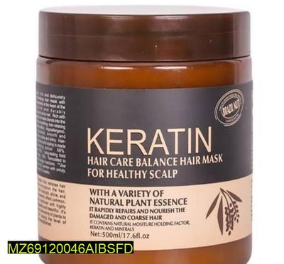 Keratin hair care balance hair mask jar with label on a white background