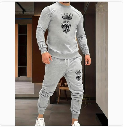 2 Pcs Men's Fleece Graphic Sweatshirt Track Suit