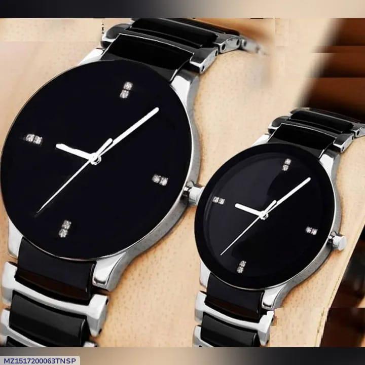 Stylish Unisex Couple Watches – Set of 2 | Quartz Movement | Silver &amp; Black