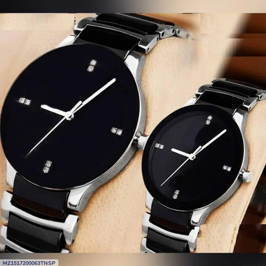 Stylish Unisex Couple Watches – Set of 2 | Quartz Movement | Silver &amp; Black